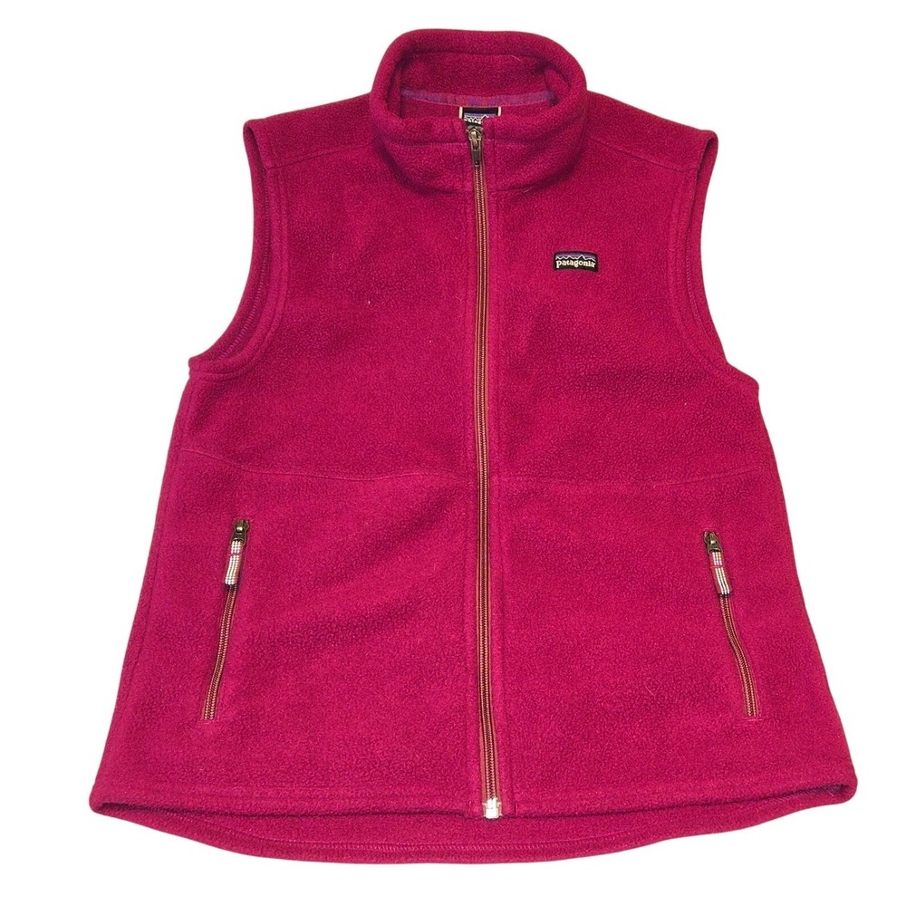 Patagonia Kids' Fleece Vest Full Zip Up Pockets Raspberry Pink L (12)